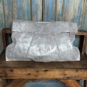 NWOT Anthropologie Miss Albright Oversized Metallic Leather Clutch 17.5"x11"
